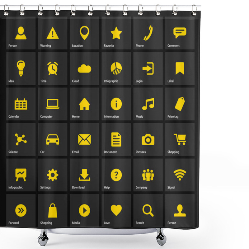 Personality  Universal Flat Yellow Web Icons Set On Gray Shower Curtains