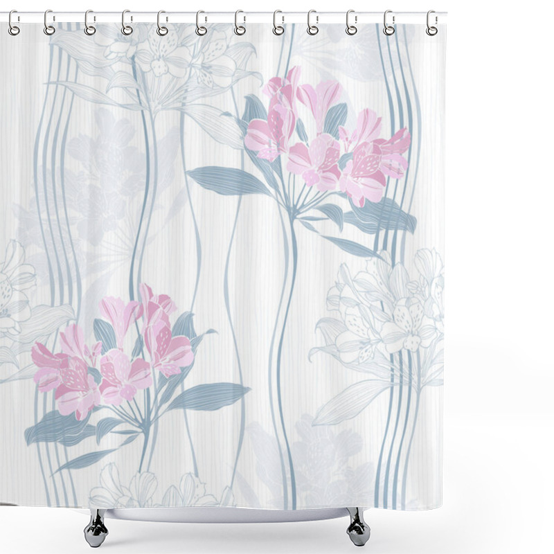 Personality  Seamless Alstromeria Flowers Pattern Shower Curtains