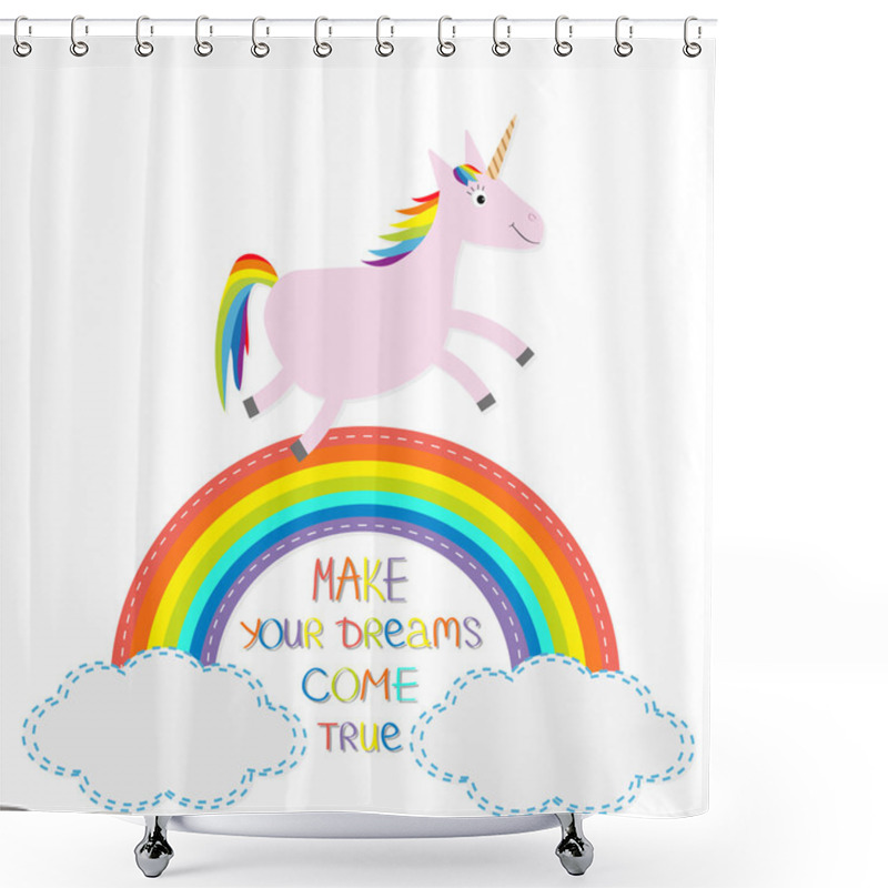 Personality  Rainbow, Unicorn And Clouds. Calligraphic Inspiration Shower Curtains