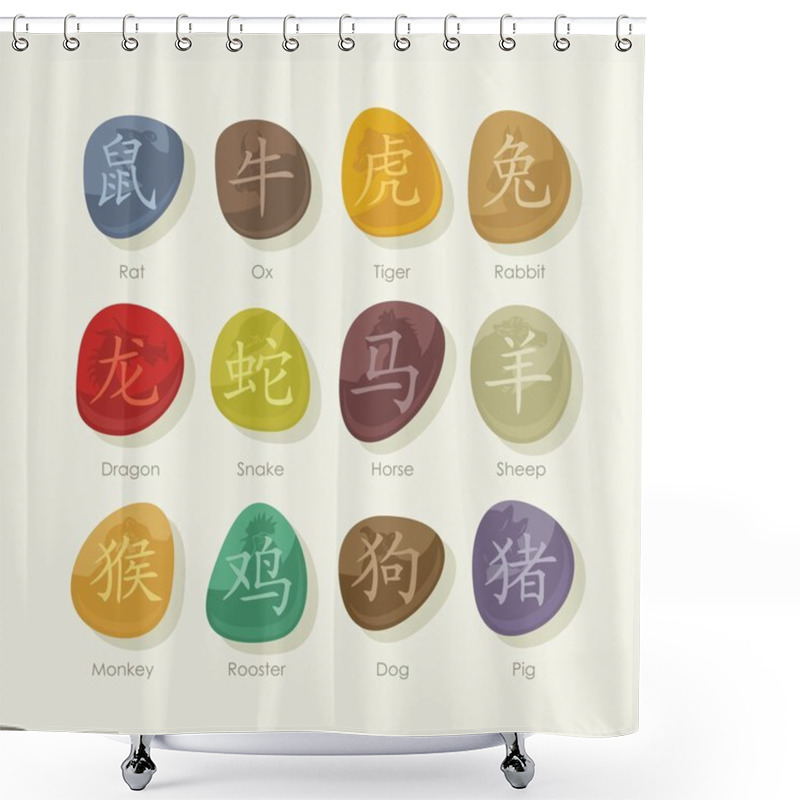 Personality  Stones Set With Chinese Zodiac Signs Shower Curtains