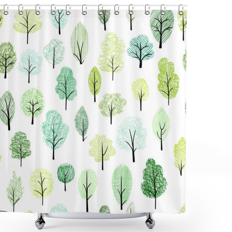 Personality  Seamless Pattern With Different Trees Shower Curtains