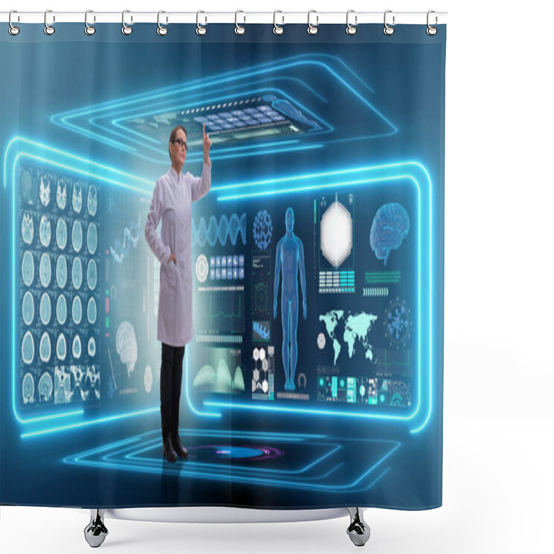 Personality  Woman Doctor In Telemedicine Mhealth Concept Shower Curtains