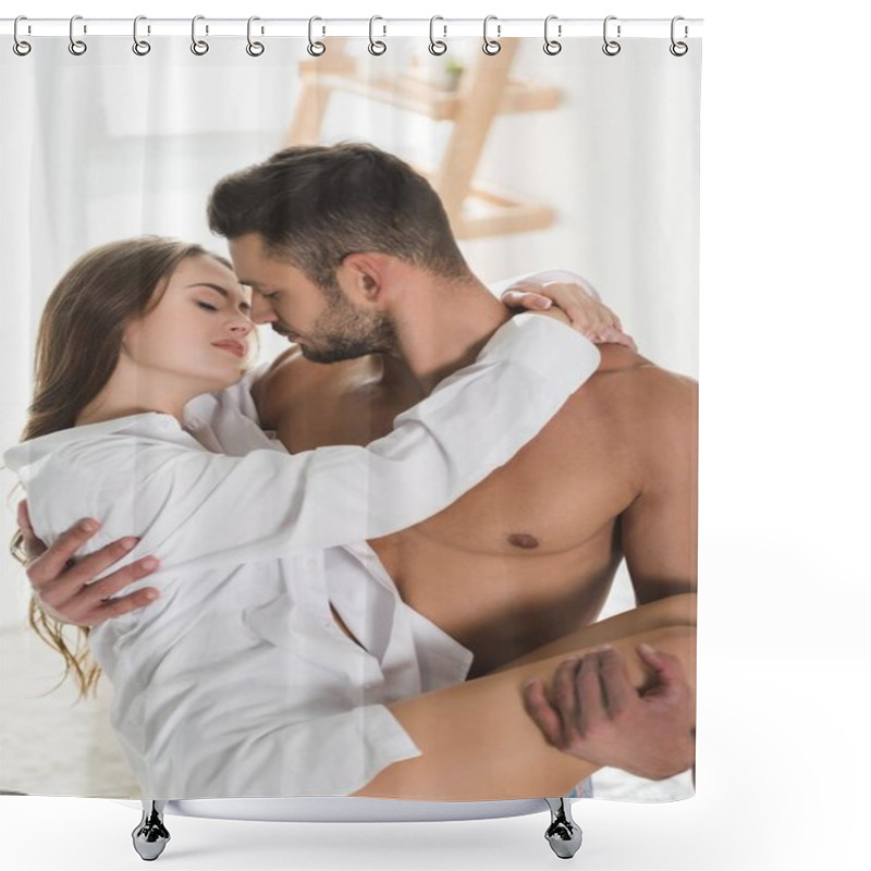 Personality  Handsome Shirtless Man Carrying His Beautiful Girlfriend Shower Curtains