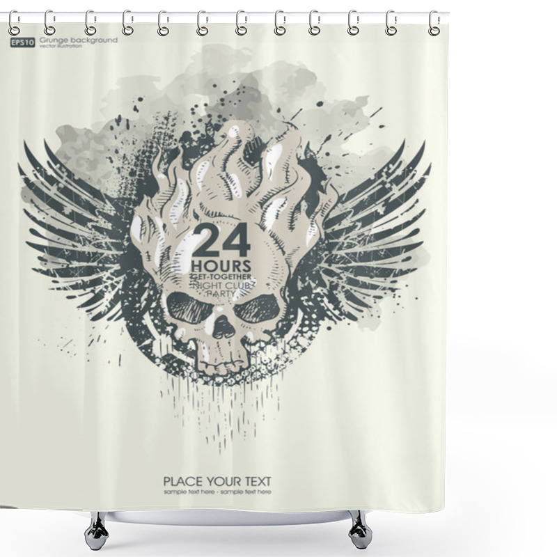 Personality  Poster In Grunge Style With Skull In Flame Shower Curtains