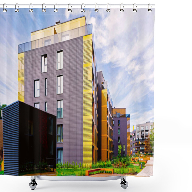 Personality  Modern Terraced Complex Of Residential Buildings Reflex Shower Curtains