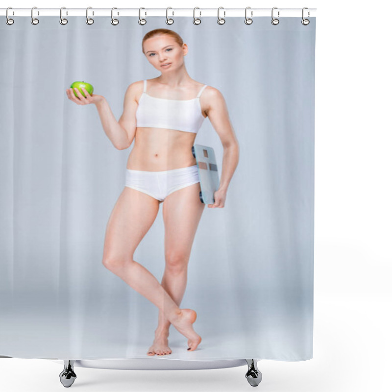 Personality  Woman With Digital Scales Shower Curtains