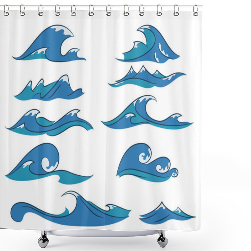 Personality  Cartoon Waves Vector Set Shower Curtains