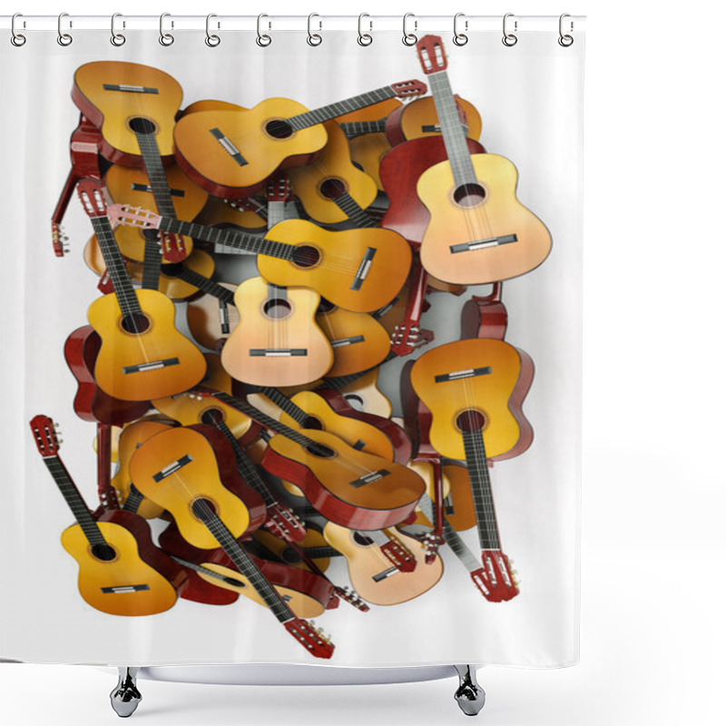 Personality  Heap Of Guitars On White Background Shower Curtains