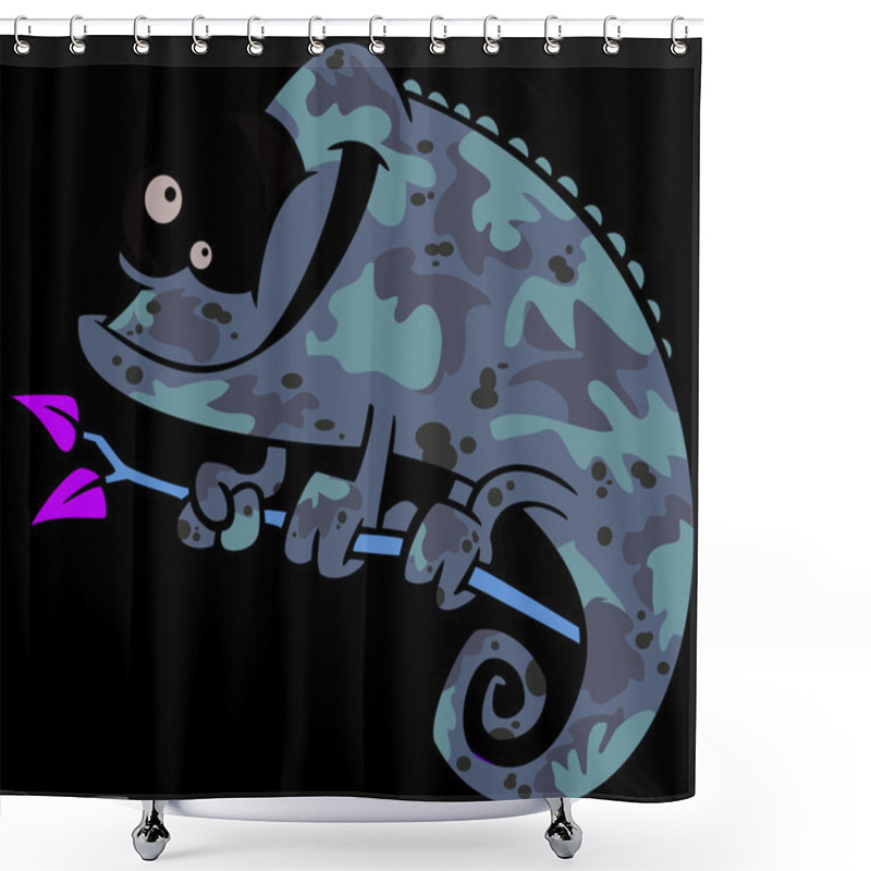 Personality  Clipart Happy Cartoon Brown Chameleon Lizard With Camouflage Patterns Shower Curtains