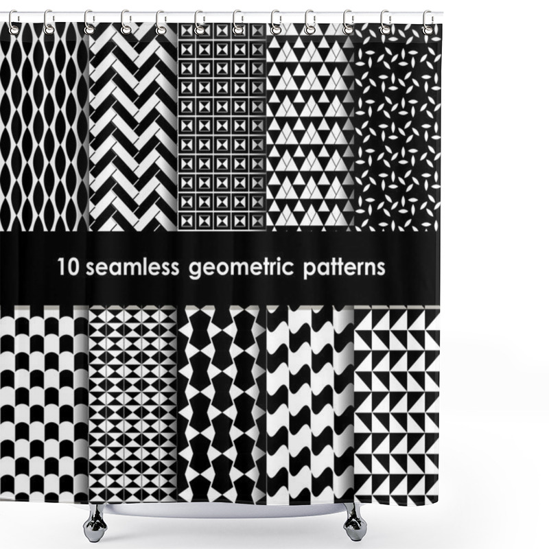 Personality  10 Geometric Black And White Seamless Patterns Set Shower Curtains