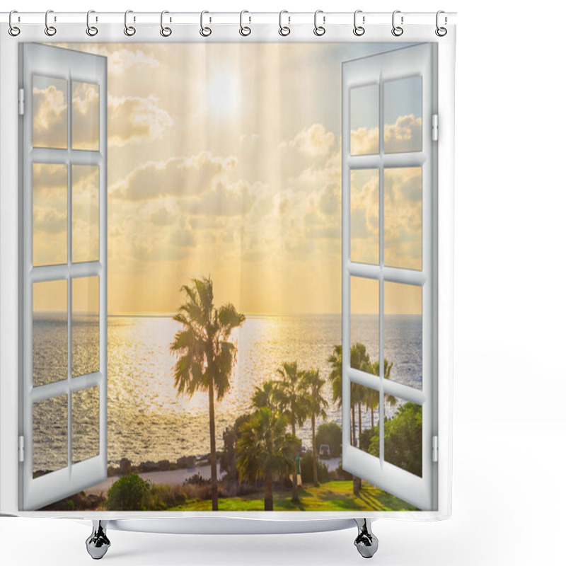 Personality  View From The Open Window Of The Caribbean Sunset Shower Curtains