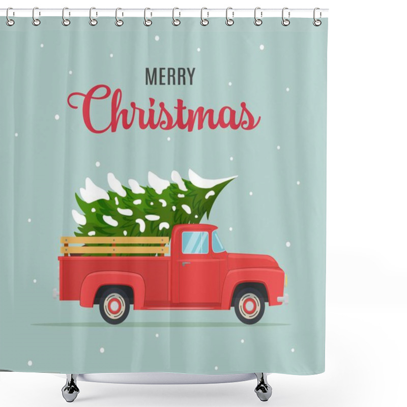 Personality  Etro Red Pickup Truck With Christmas Tree Shower Curtains