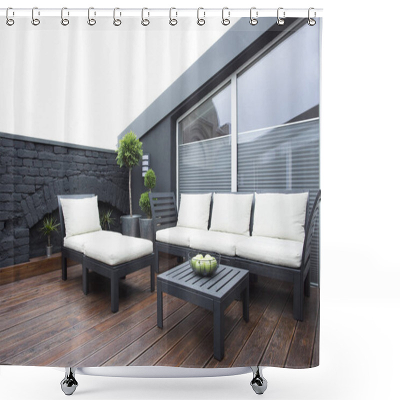 Personality  White Garden Furniture On Terrace Shower Curtains