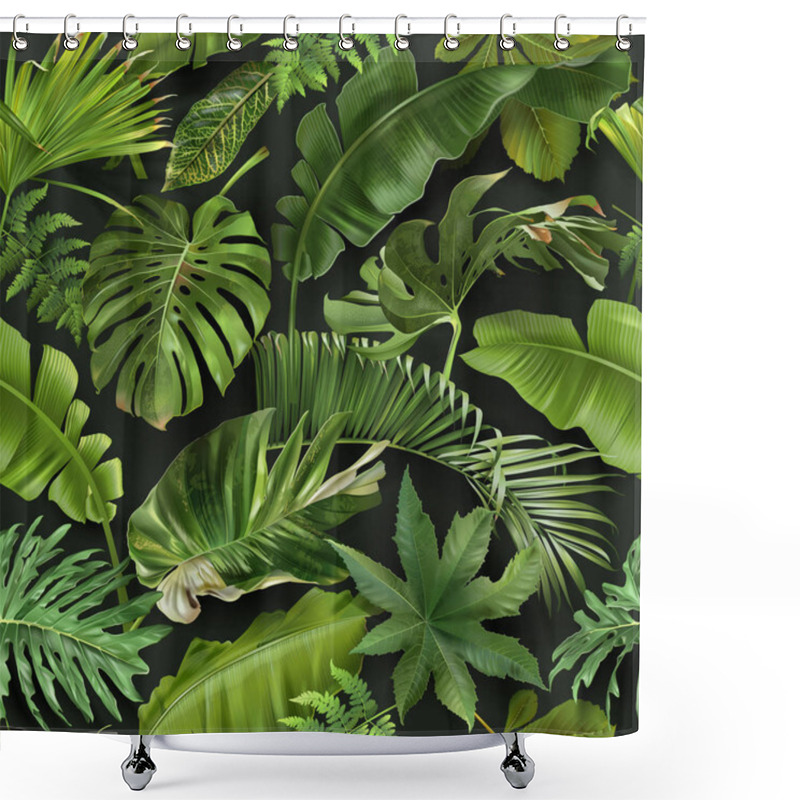 Personality  Vector Seamless Pattern With Green Tropical Leaves Shower Curtains