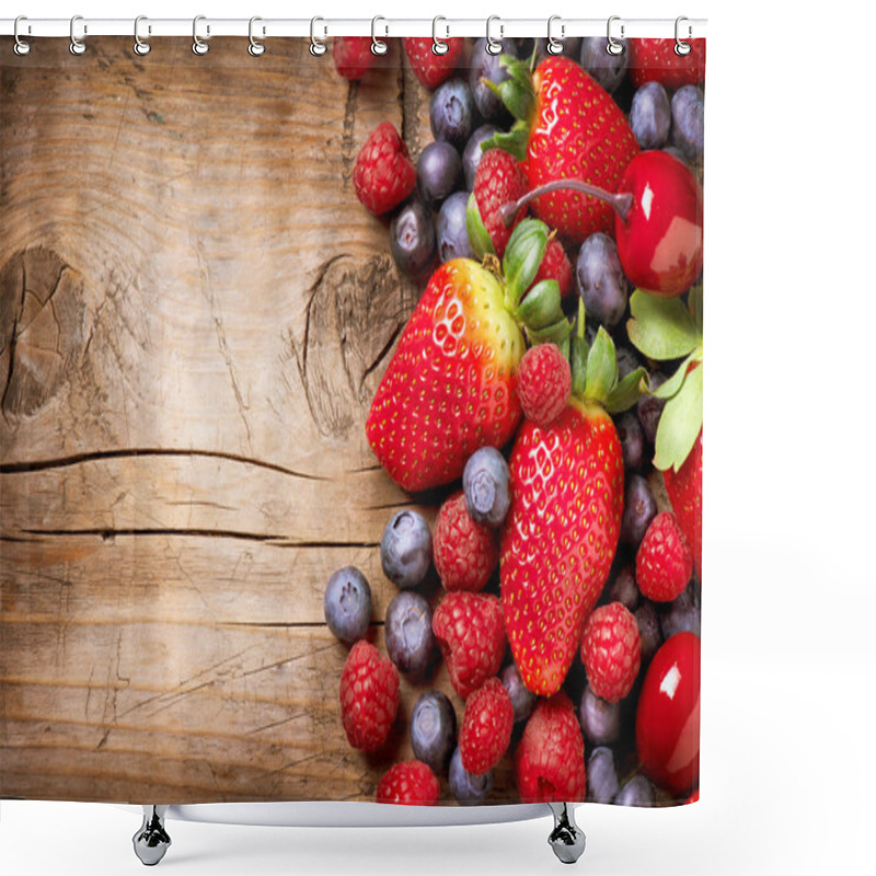 Personality  Berries On Wooden Background Shower Curtains