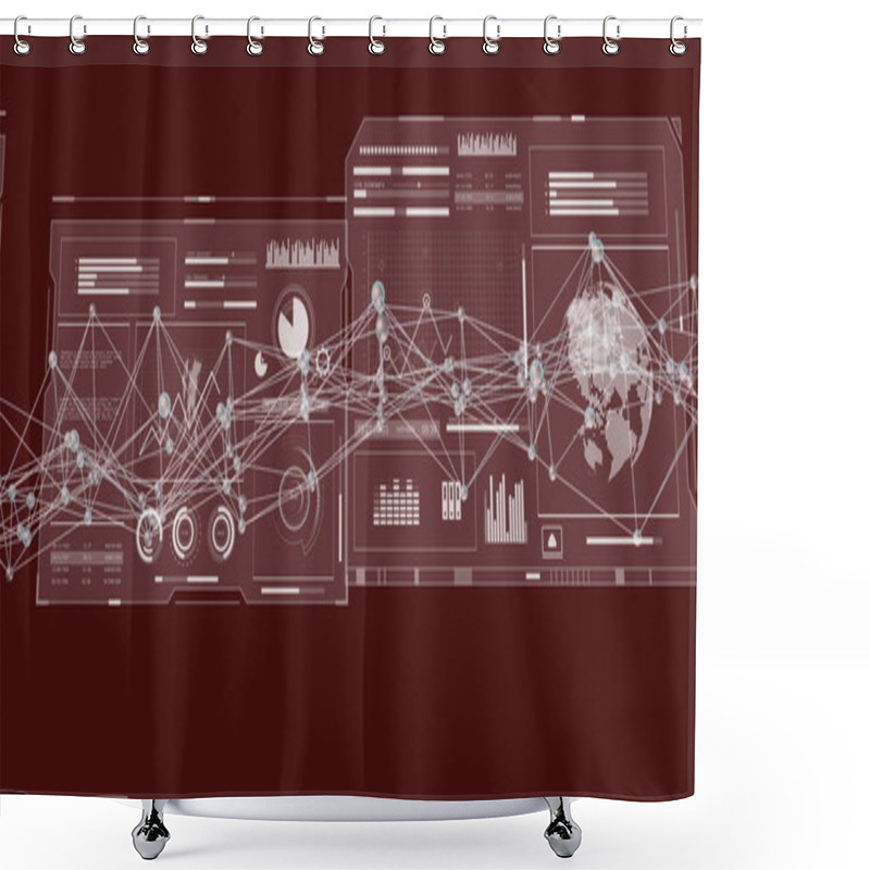 Personality  Network Of Connections And Data Processing Image Over Digital Interface On Red Background. Technology, Cyber, Communication, Connectivity, Information, Futuristic Shower Curtains