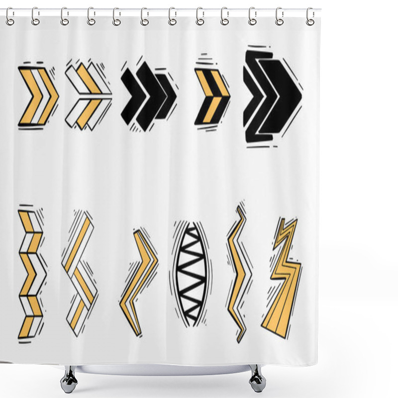 Personality  Set Of Hand-drawn Arrows, Zig Zag And Lightning Bolt Designs In A Modern, Geometric Style. Shower Curtains