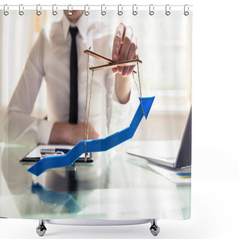 Personality  Businessperson's Hand Manipulating Blue Arrow With Rope Shower Curtains