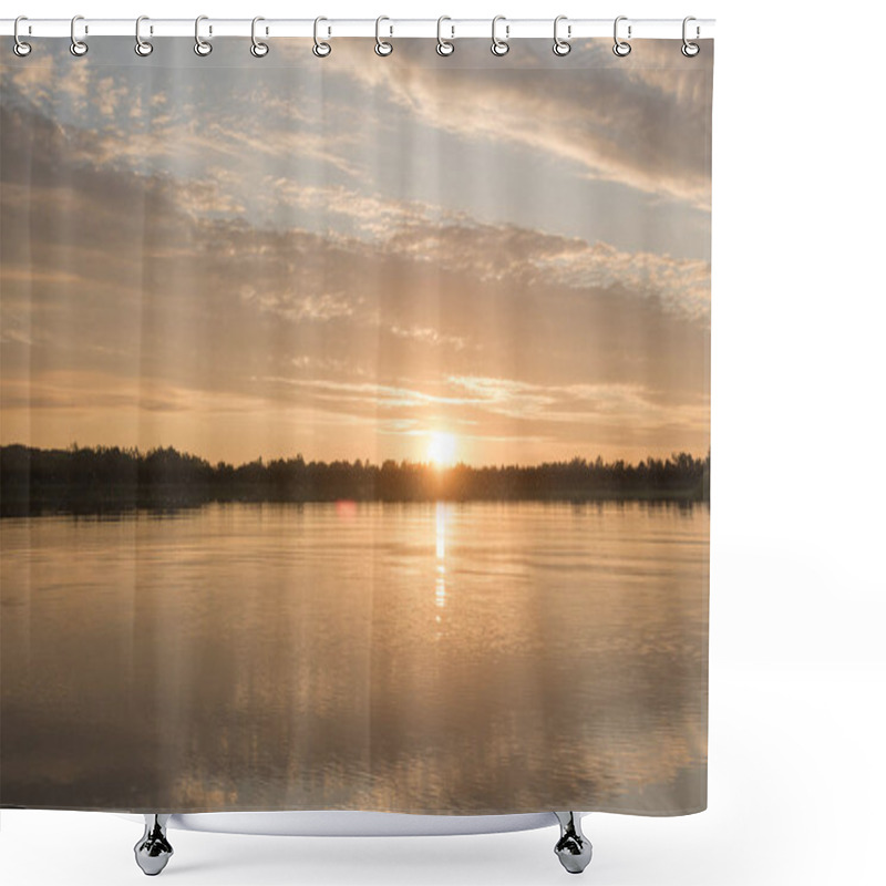 Personality  Beautiful Sunset Over The Lake Shower Curtains