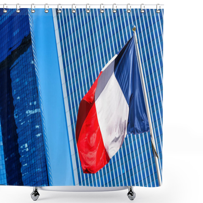 Personality  French Flag With Business Building On Background Shower Curtains