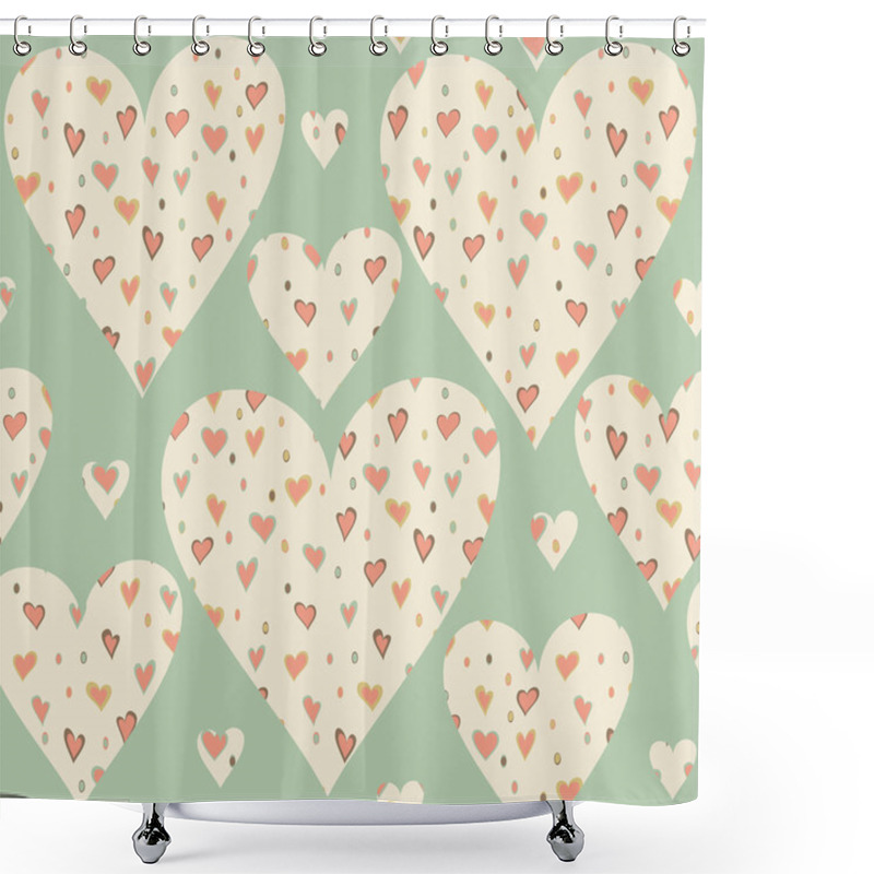 Personality  Cartoon Hearts And Circles Seamless Pattern. Valentines Day Card Shower Curtains