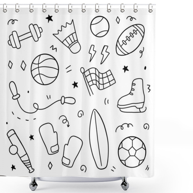 Personality  Sport Equipment Doodle. Vector Illustration Shower Curtains