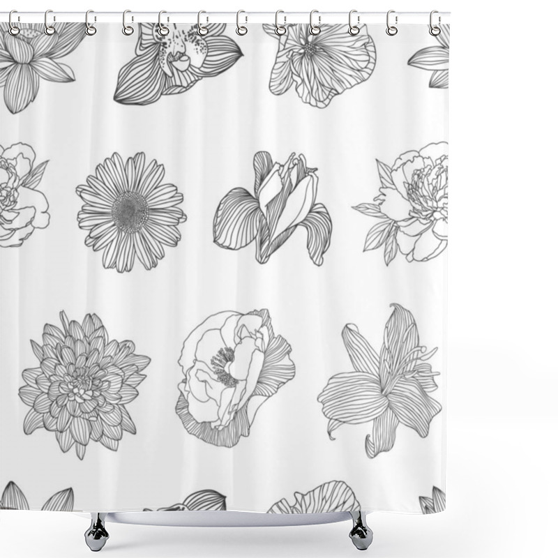 Personality  Seamless Pattern Of Different Flowers. Shower Curtains