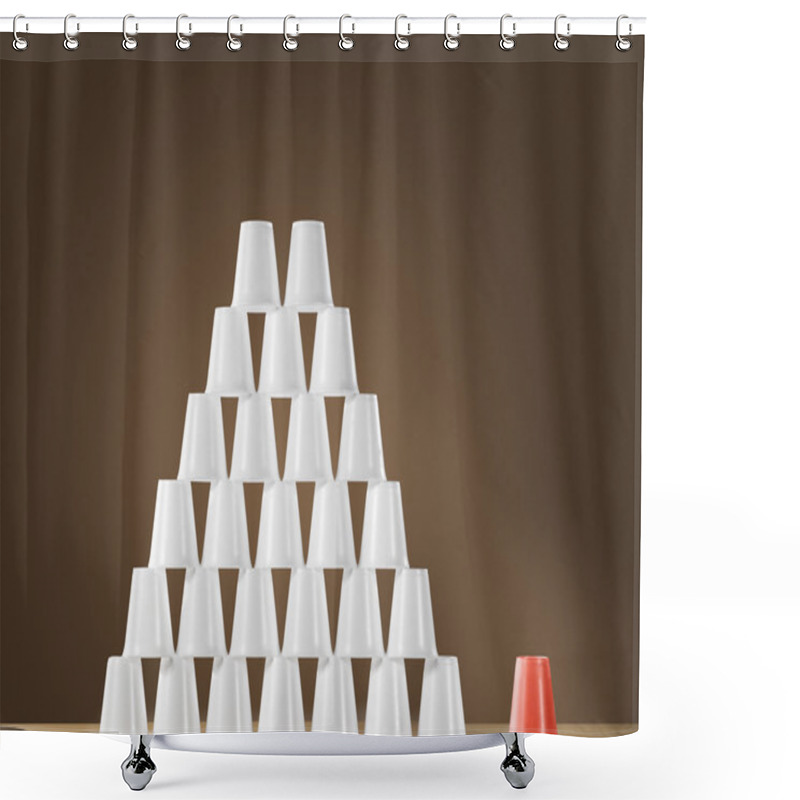 Personality  Pyramid Of White Plastic Cups Shower Curtains