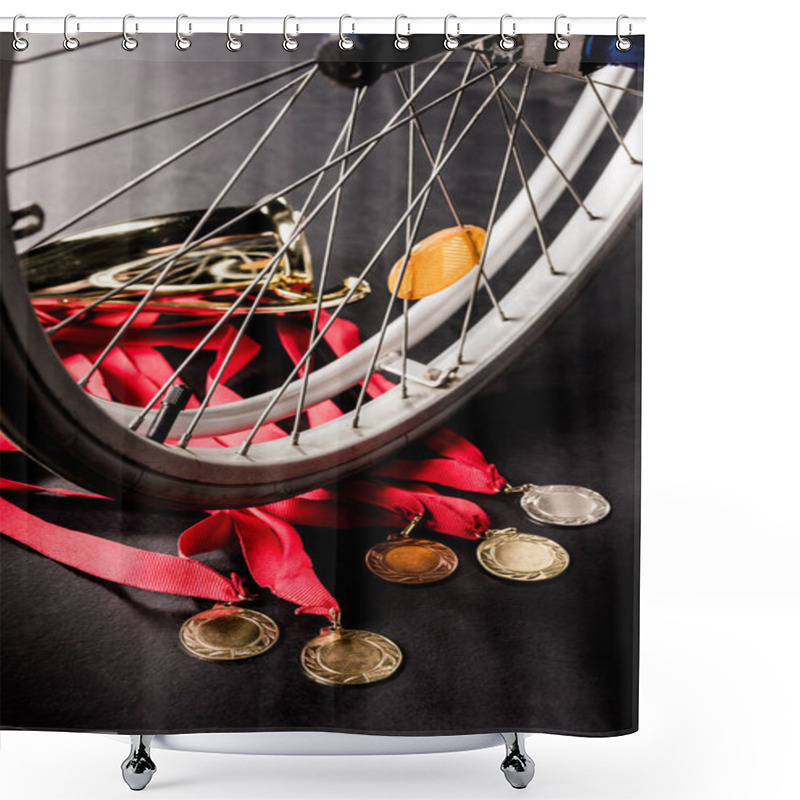 Personality  Wheelchair Standing On Trophies Shower Curtains