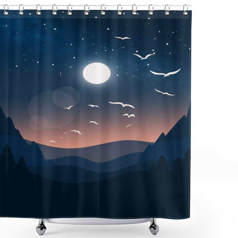 Personality  Minimalistic Night Winter Landscape Shower Curtains