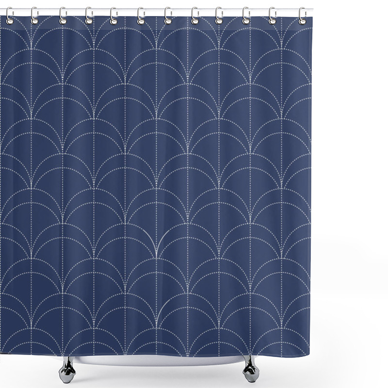 Personality  Collection Of Japanese Sashiko. Decorative Seamless Wallpaper Harmoniously Combines Two Styles Of Retro And Modern In Blue. Vector Illustration Shower Curtains