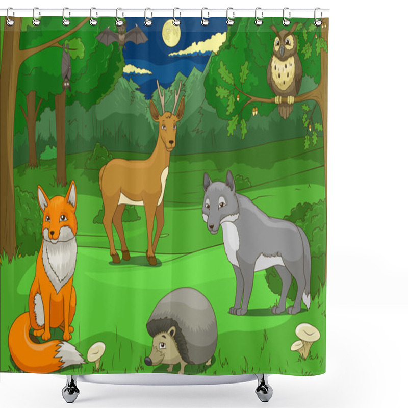 Personality  Forest With Cartoon Animals Educational Game Shower Curtains