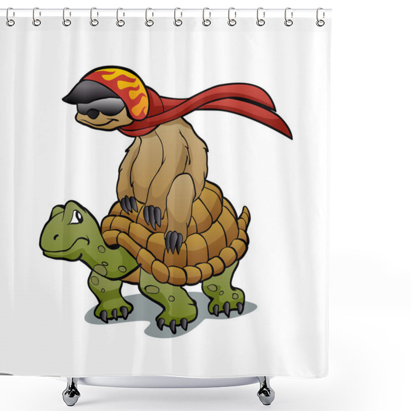 Personality  Sloth Riding A Turtle.cartoon Sloth.cartoon Turtle. Shower Curtains