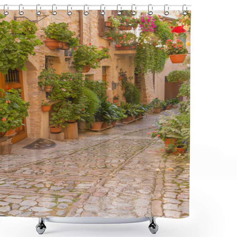 Personality  Flower Street In Spello (Umbria, Italy) Shower Curtains