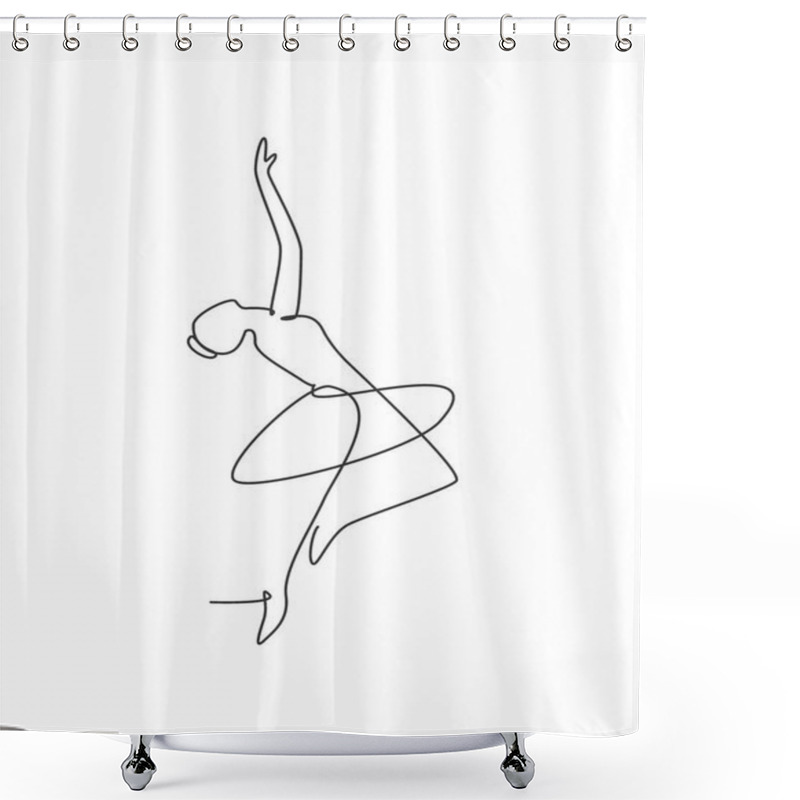 Personality  Single Continuous Line Drawing Pretty Ballerina In Ballet Motion Dance Style. Beauty Sexy Dancer Concept Logo, Minimalist Poster Print Art. Trendy One Line Draw Design Vector Graphic Illustration Shower Curtains