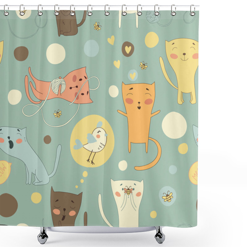 Personality  Cats And Bird Shower Curtains