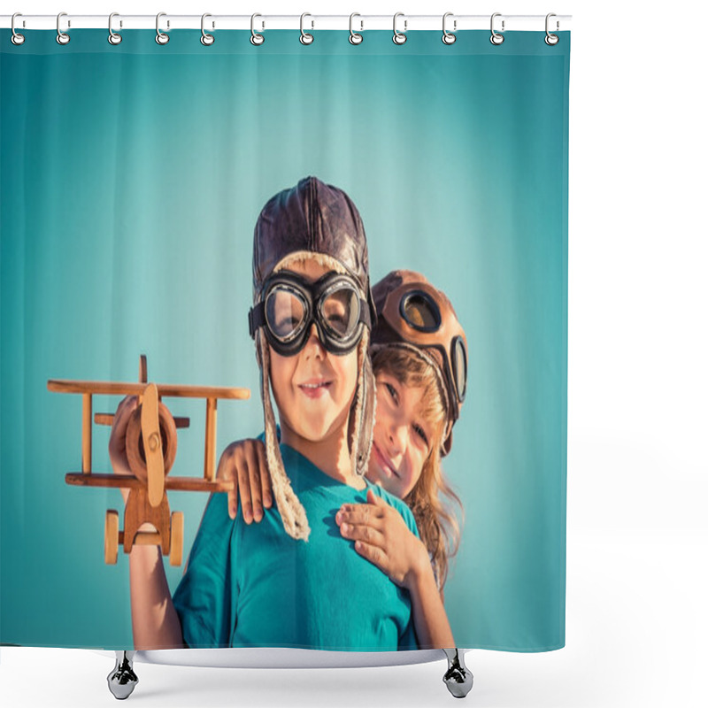 Personality  Happy Children Playing With Toy Airplane Shower Curtains