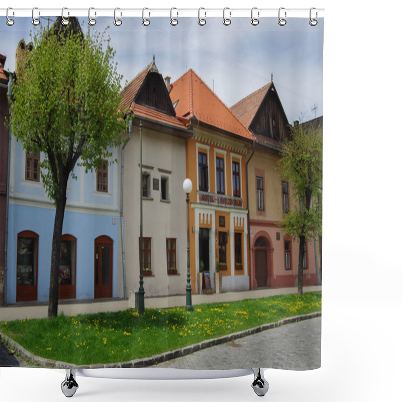 Personality  Colourful Houses On The Main Street Of Kezmarok, Slovakia, A Small Town In Spis Region, Poprad River. Shower Curtains