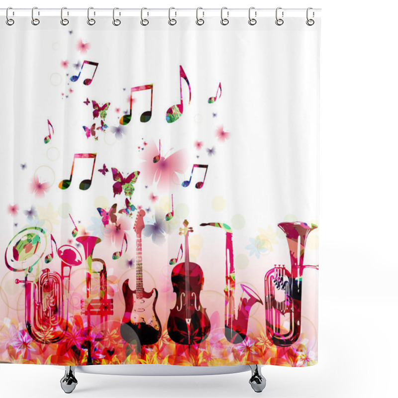 Personality  Colorful Musical Instruments Bundle With Musical Notes Isolated Vector Illustration. Instruments Collection Poster For Live Concert Events, Music Festivals And Shows, Performances, Party Flyer Shower Curtains