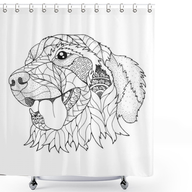 Personality  Golden Retriever Dog In Zentangle And Stipple Style. Vector Illustration. Anti Stress Coloring Book For Adults And Kids. Shower Curtains