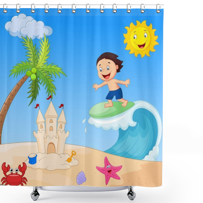 Personality  Happy Boy Cartoon Surfing Shower Curtains