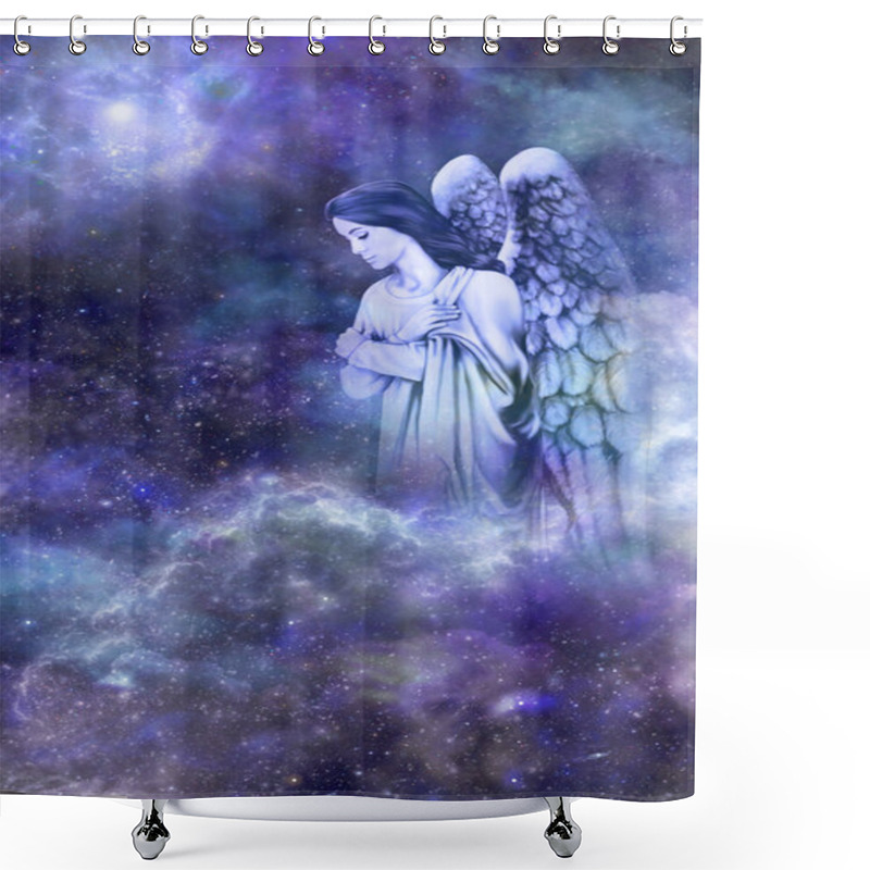 Personality  Guardian Angel On Deep Space Blue Background Shower Curtains