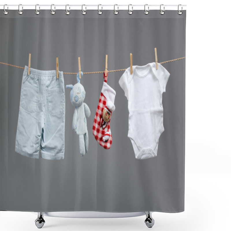 Personality  Baby Boy Clothes With Santa Bags On The Clothesline Shower Curtains