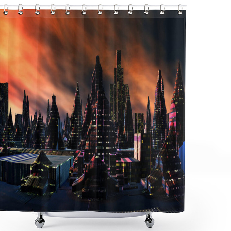 Personality   3D Rendering Of A Fantasy Alien City - 3D Illustration Shower Curtains