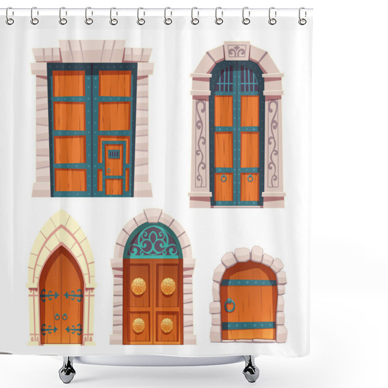 Personality  Doors Set, Wooden And Stone Medieval Entries. Shower Curtains