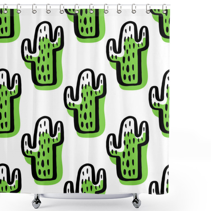 Personality  Abstract Seamless Pattern With Green Cactus. Shower Curtains