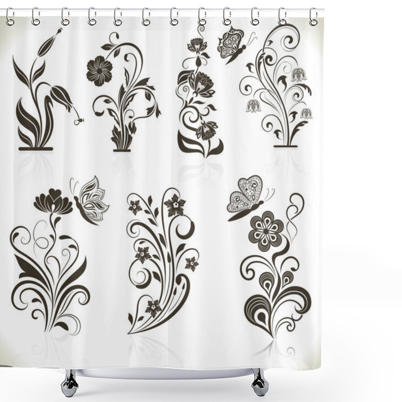 Personality  Floral Flower Vector Design Elements Shower Curtains