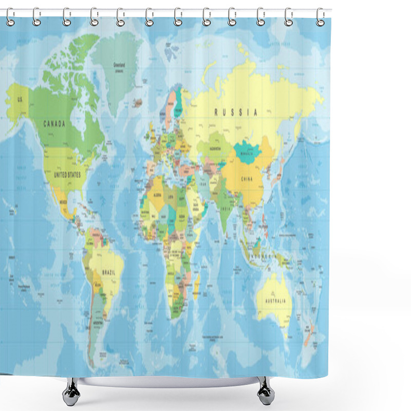 Personality  World Map Vector. Detailed Illustration Of Worldmap Shower Curtains