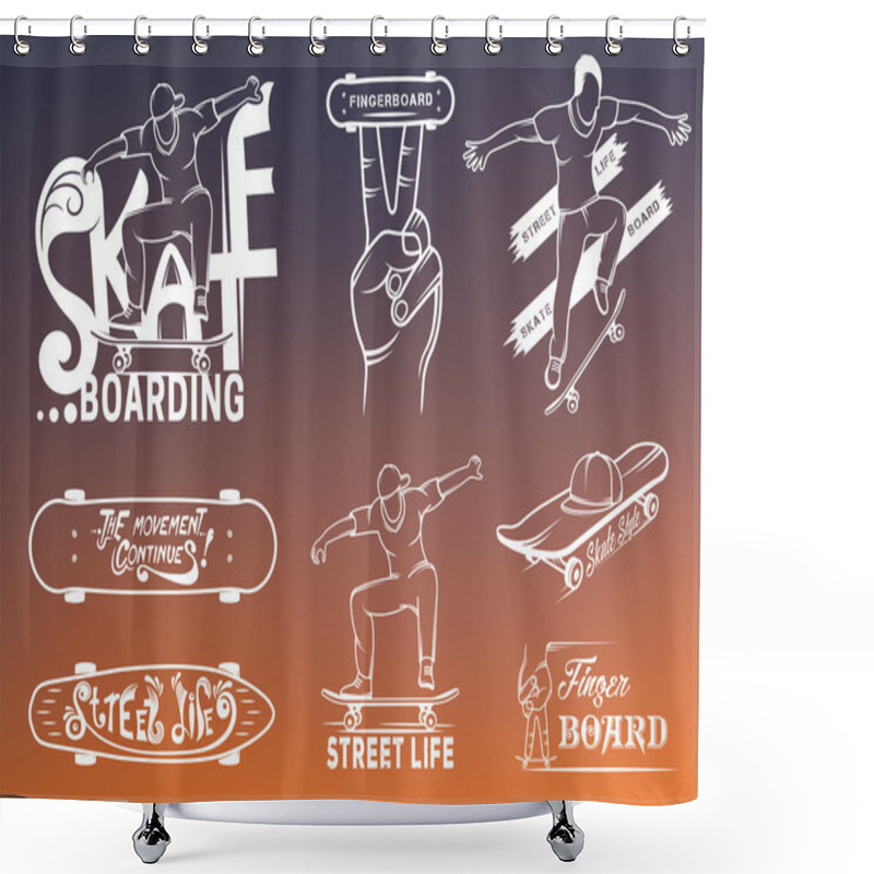 Personality  Set Of Skateboarding Emblems, Logo And Badges Shower Curtains