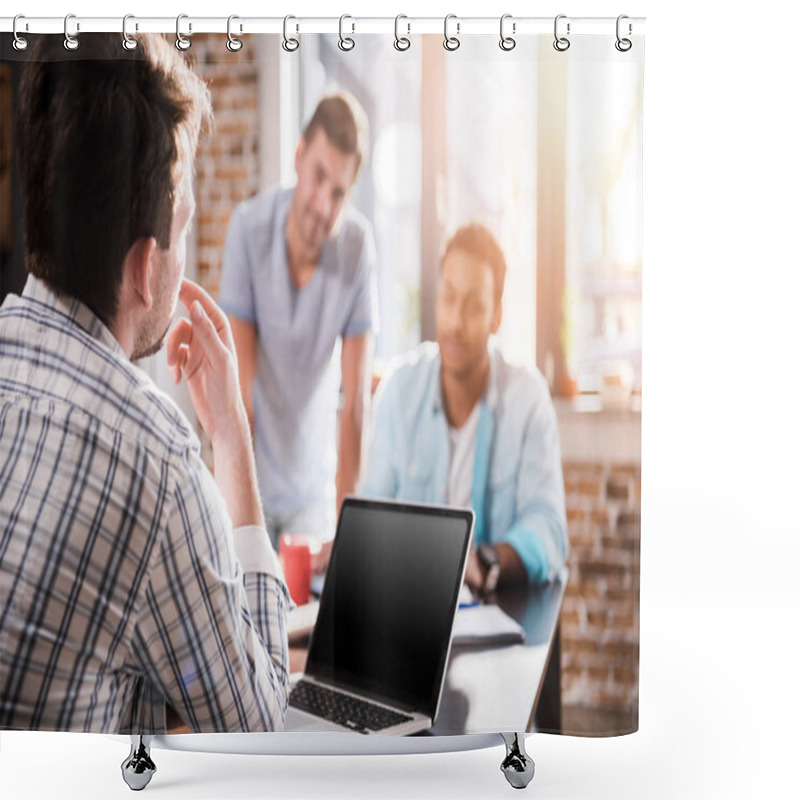 Personality  Man Using Laptop  Shower Curtains